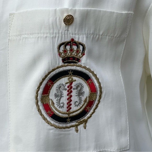 NWT Old Stock JM By Shelli Segal Winter White Crest LS Button Down Shirt - Picture 2 of 10